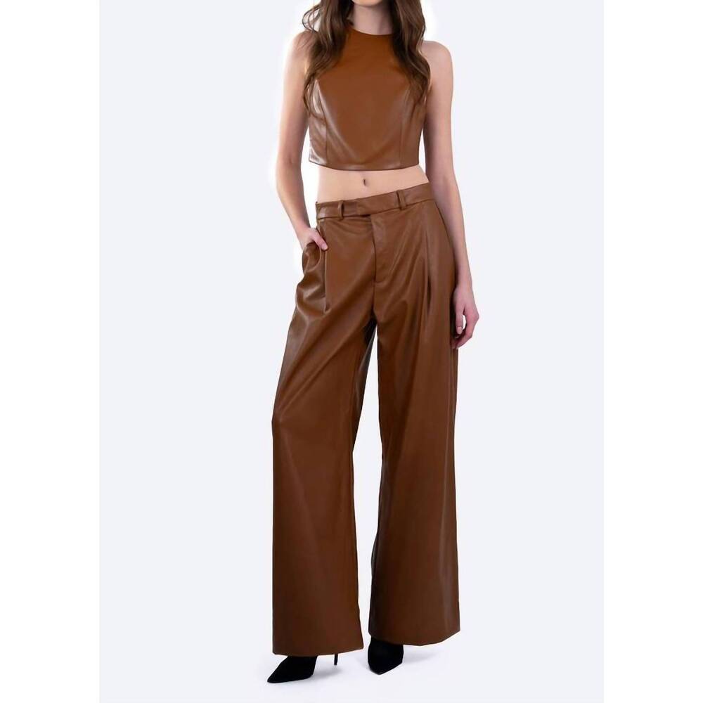 NEW NONCHALANT LABEL perrie faux leather crop top in caramel